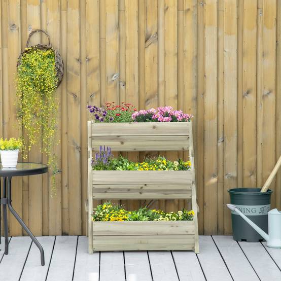 Sans Marque - Jardinière surélevée en bois avec 3 étages, étagère en escalier pour plantes avec trous de drainage, 65x75x76cm, vert - Image 9