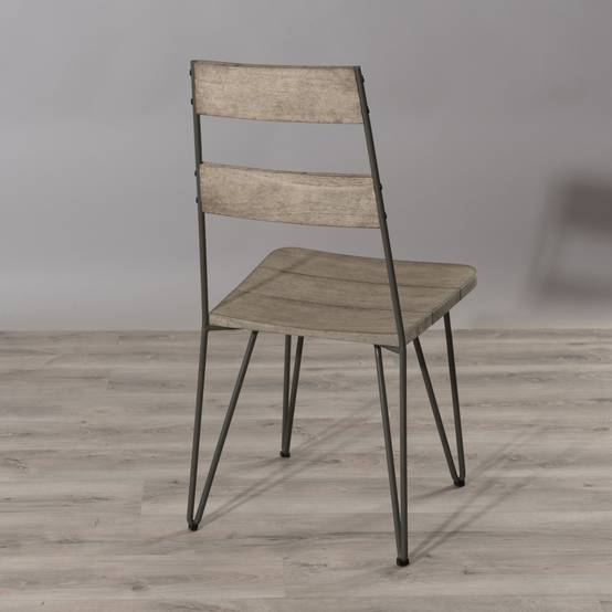 HYACINTHE - Ensemble de 2 chaises de jardin scandinaves en bois Teck teinté grisé et métal - Image 3