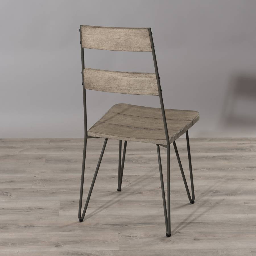 HYACINTHE - Ensemble de 2 chaises de jardin scandinaves en bois Teck teinté grisé et métal - Image 3