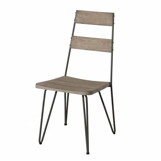 HYACINTHE - Ensemble de 2 chaises de jardin scandinaves en bois Teck teinté grisé et métal - Image 4