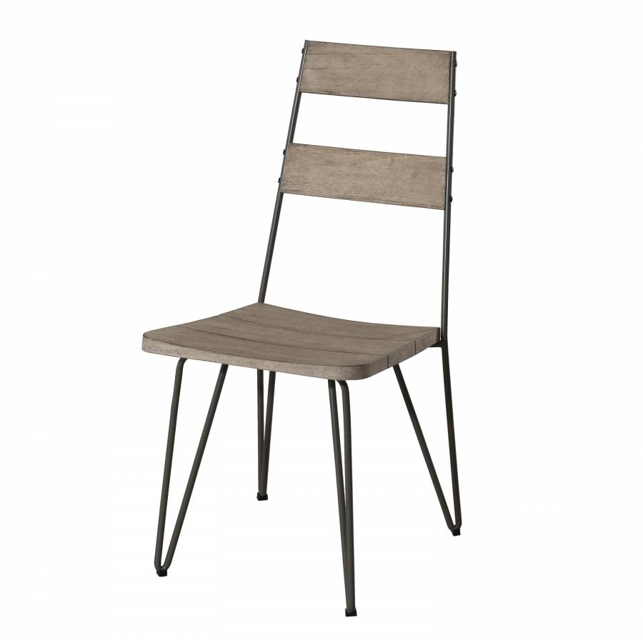 HYACINTHE - Ensemble de 2 chaises de jardin scandinaves en bois Teck teinté grisé et métal - Image 4