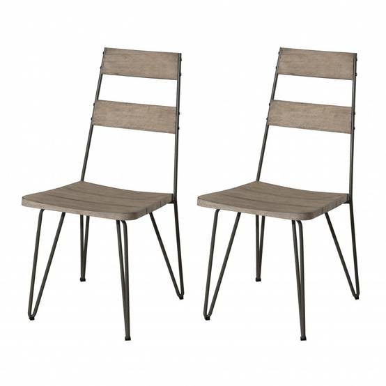 HYACINTHE - Ensemble de 2 chaises de jardin scandinaves en bois Teck teinté grisé et métal - Image 1