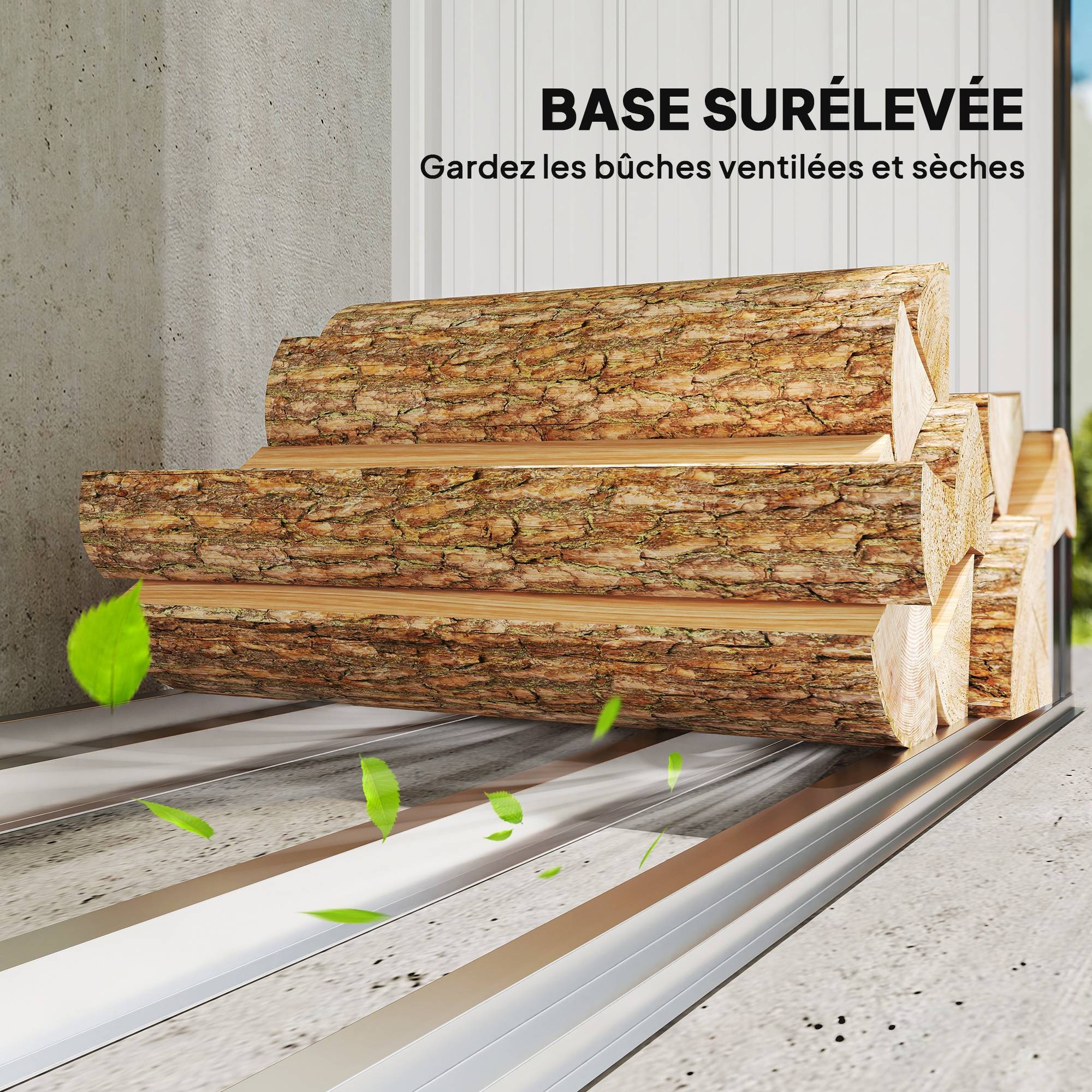 Abri-bûches extérieur acier galvanisé toit incliné ondulé 150x66x150cm gris - ComfortXL Outdoor Living - Image 7