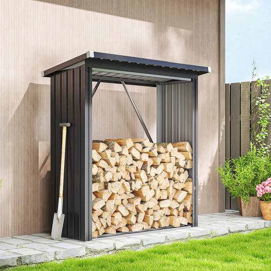 Abri-bûches extérieur acier galvanisé toit incliné ondulé 150x66x150cm gris - ComfortXL Outdoor Living - Image 4