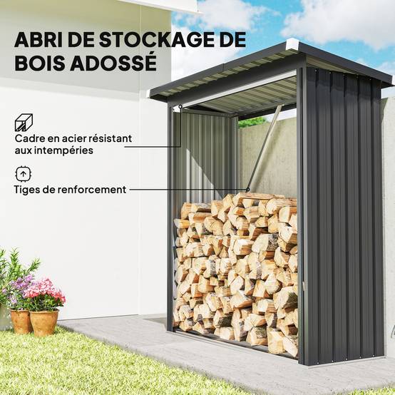 Abri-bûches extérieur acier galvanisé toit incliné ondulé 150x66x150cm gris - ComfortXL Outdoor Living - Image 6