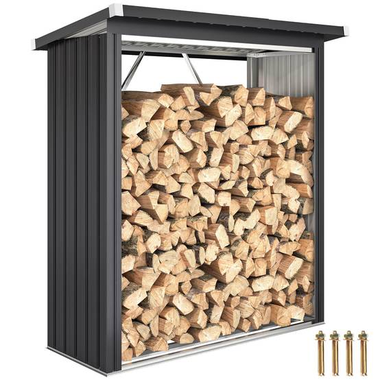 Abri-bûches extérieur acier galvanisé toit incliné ondulé 150x66x150cm gris - ComfortXL Outdoor Living - Image 1