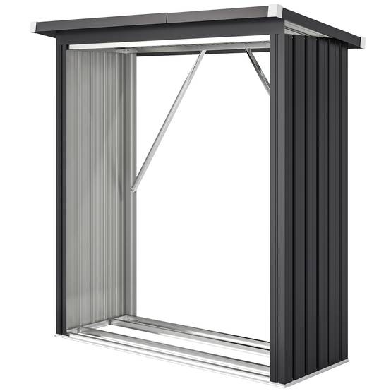 Abri-bûches extérieur acier galvanisé toit incliné ondulé 150x66x150cm gris - ComfortXL Outdoor Living - Image 2