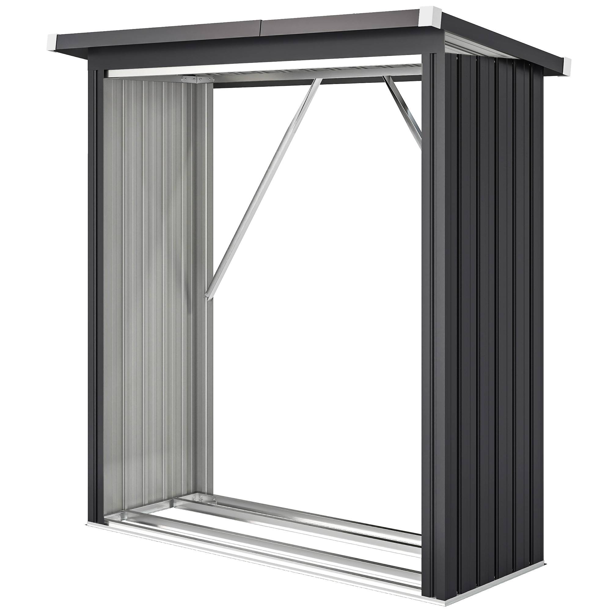 Abri-bûches extérieur acier galvanisé toit incliné ondulé 150x66x150cm gris - ComfortXL Outdoor Living - Image 2