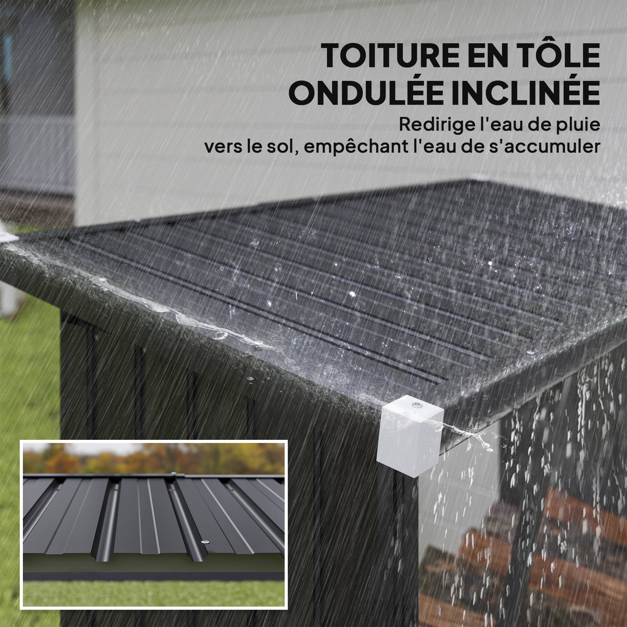 Abri-bûches extérieur acier galvanisé toit incliné ondulé 150x66x150cm gris - ComfortXL Outdoor Living - Image 8