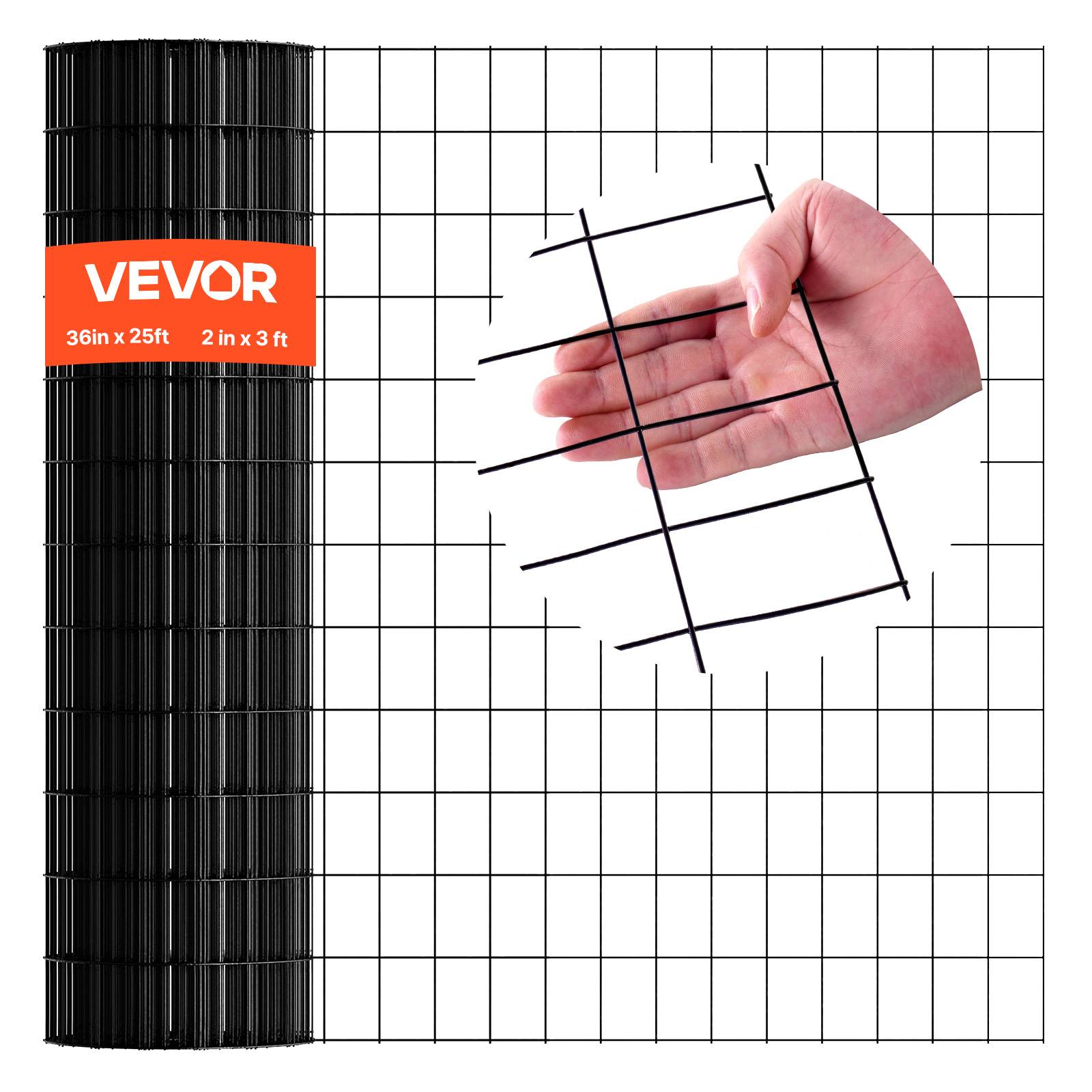 Vevor - VEVOR Grillage métallique noir 91 cm x 7,6 m, maille 5 x 7,5 cm, fil galvanisé revêtu PVC calibre 16 pour clôtures et enclos - Image 1