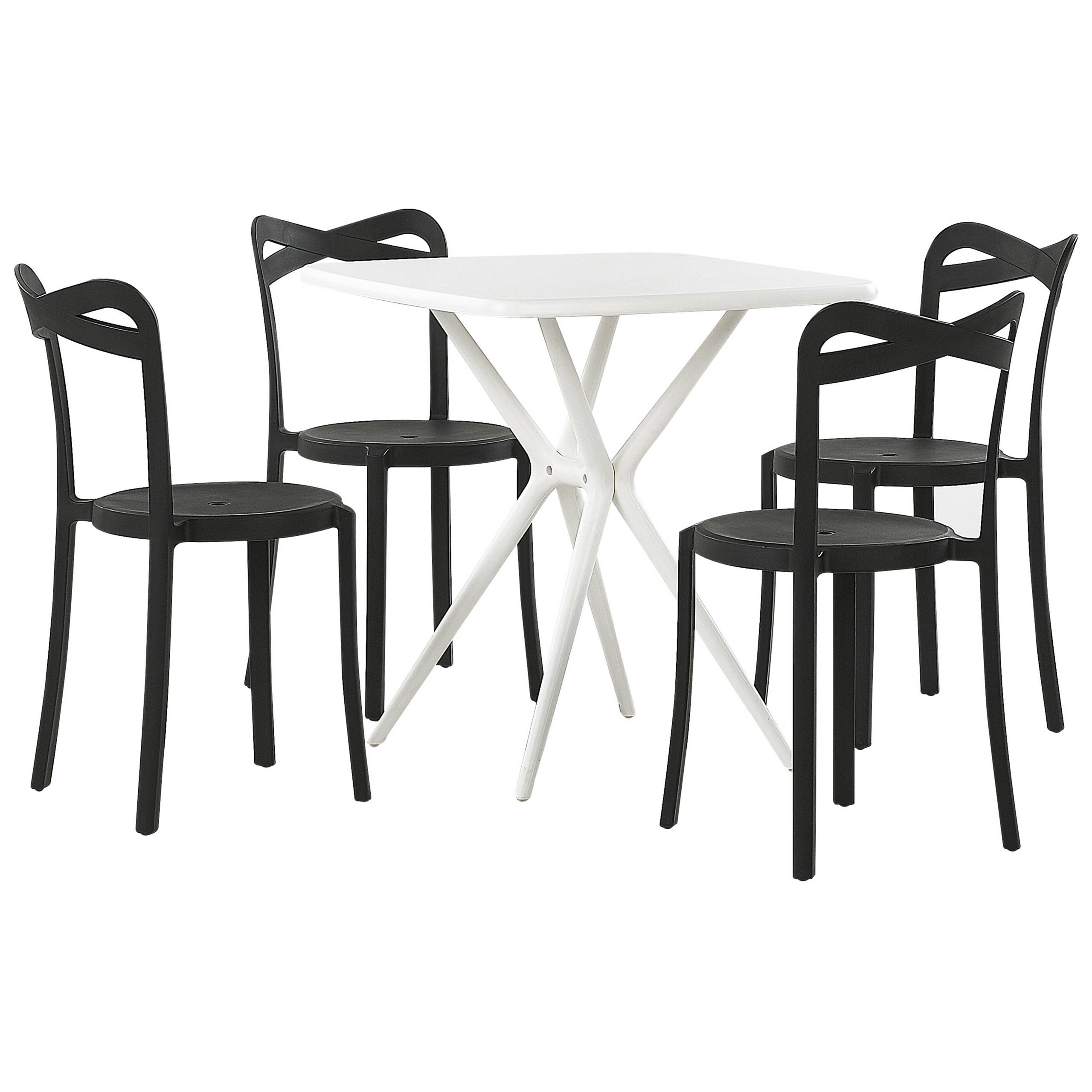 Beliani - Salon de Jardin Noir et Blanc Synthétique à Quatre Chaises Table Carrée Légère pour Extérieur Moderne - Image 1