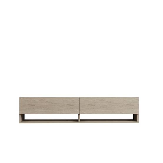 Sans Marque - Meuble TV suspendu 2 portes basculantes effet travertin SIENNA - Beige - Toilinux - Image 1