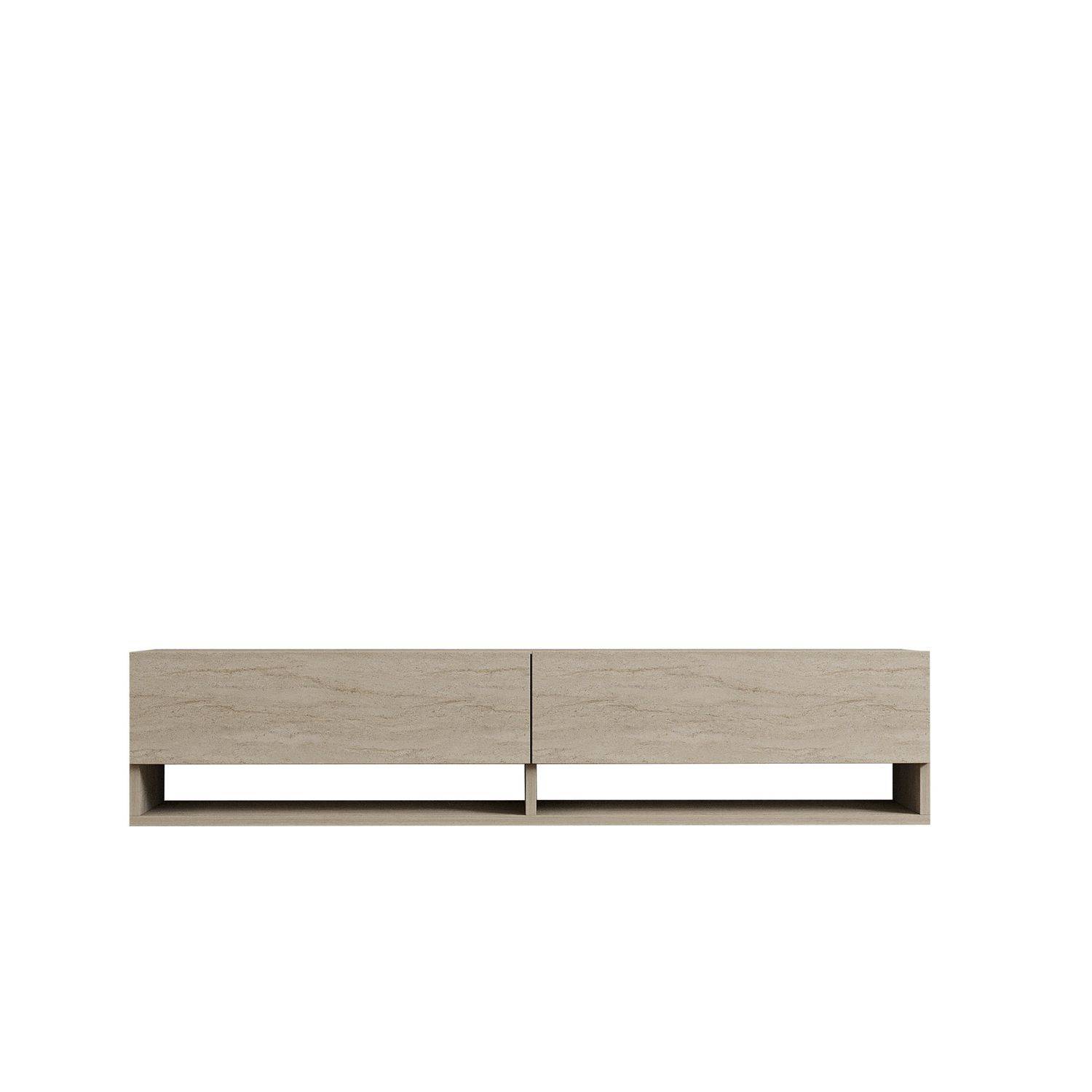 Sans Marque - Meuble TV suspendu 2 portes basculantes effet travertin SIENNA - Beige - Toilinux - Image 1