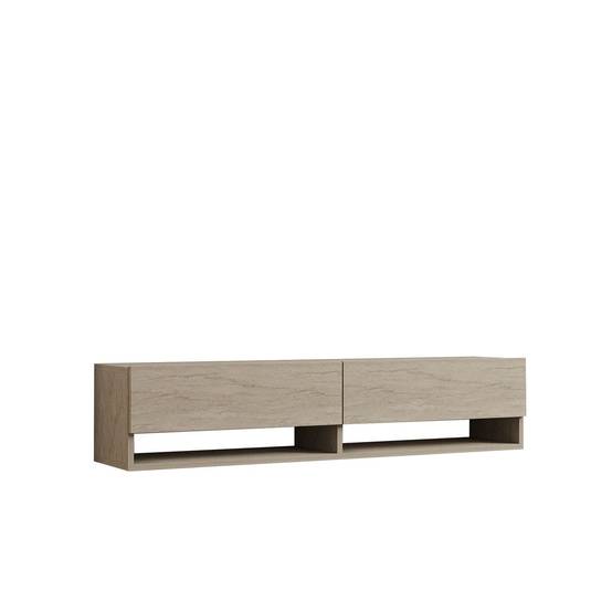 Sans Marque - Meuble TV suspendu 2 portes basculantes effet travertin SIENNA - Beige - Toilinux - Image 5