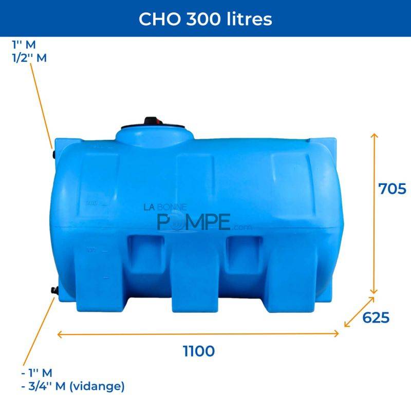 Cuve récupération eau de pluie 300L - Réservoir aérien horizontal bleu - Polyéthylène - ELBI CHO - Image 2