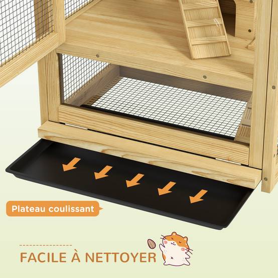 Cage en bois de sapin pour hamsters 5 niveaux avec accessoires de jeux 54x38x131 cm naturel - ComfortXL Outdoor Living - Image 9