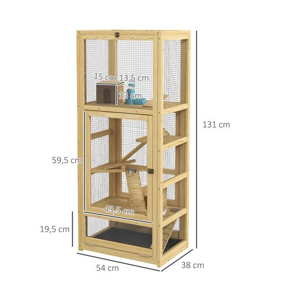Cage en bois de sapin pour hamsters 5 niveaux avec accessoires de jeux 54x38x131 cm naturel - ComfortXL Outdoor Living - Image 5