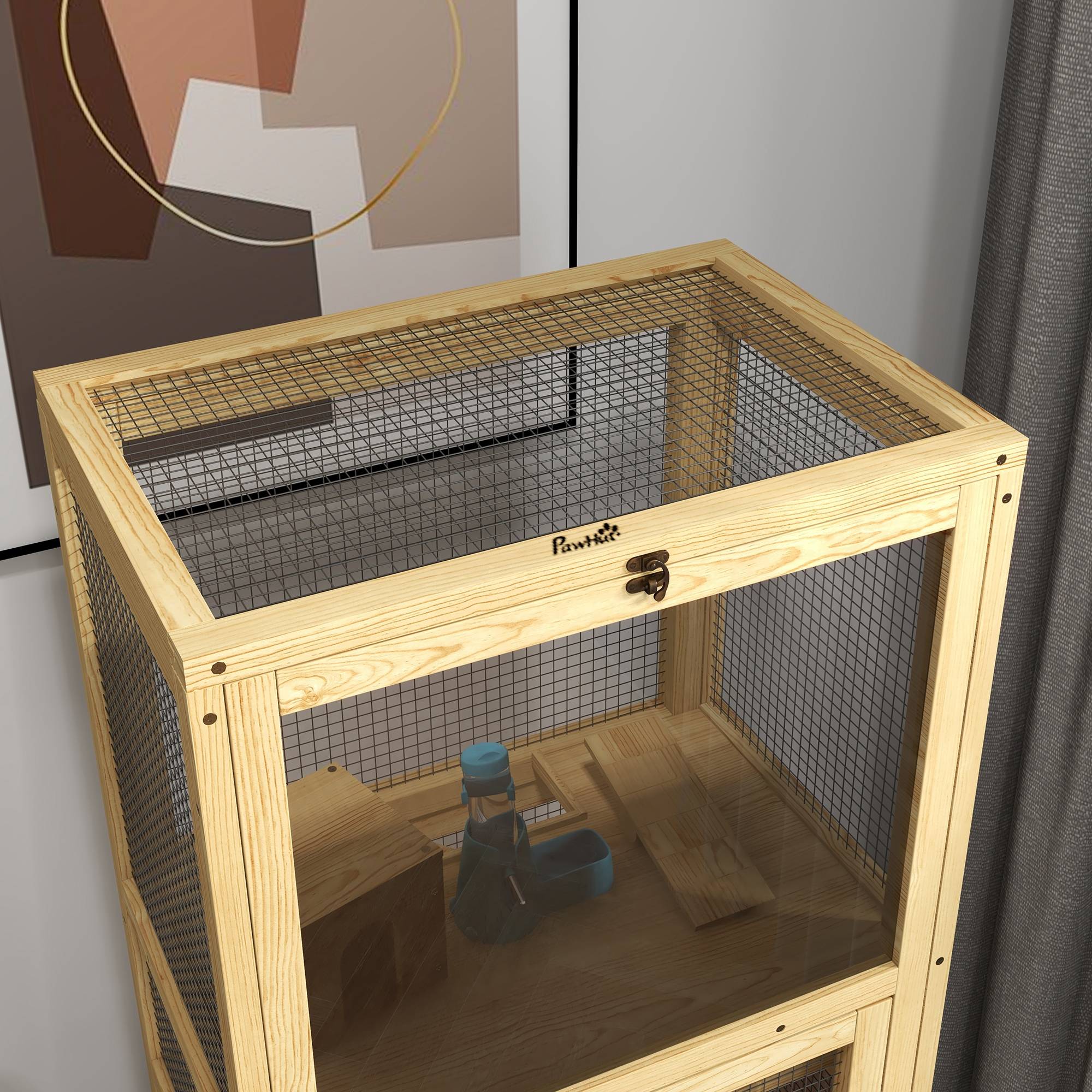 Cage en bois de sapin pour hamsters 5 niveaux avec accessoires de jeux 54x38x131 cm naturel - ComfortXL Outdoor Living - Image 10