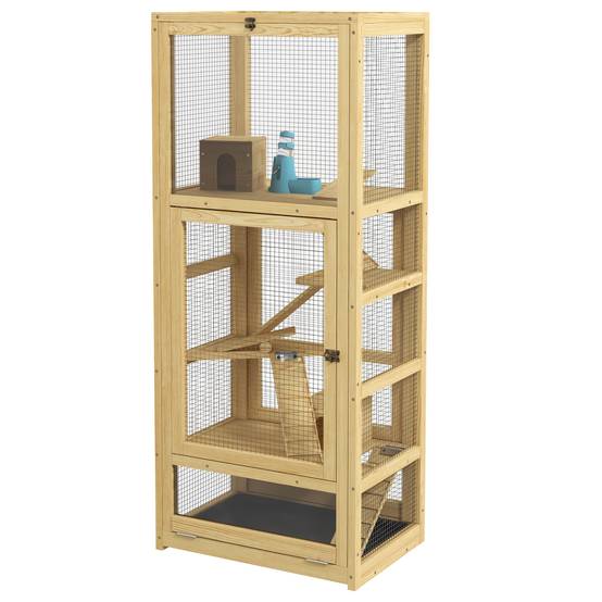 Cage en bois de sapin pour hamsters 5 niveaux avec accessoires de jeux 54x38x131 cm naturel - ComfortXL Outdoor Living - Image 2