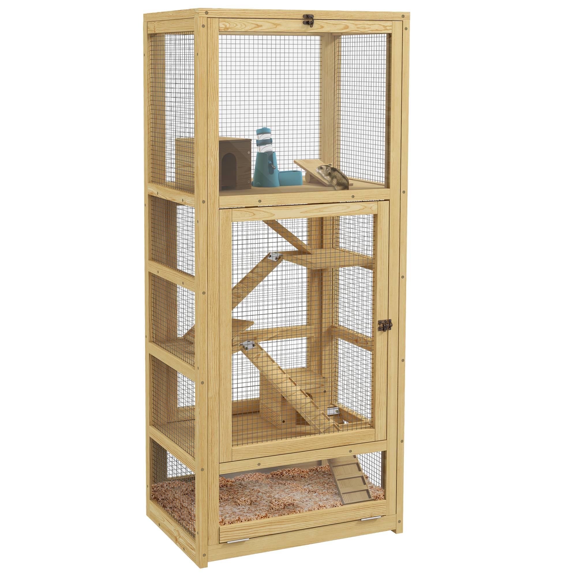 Cage en bois de sapin pour hamsters 5 niveaux avec accessoires de jeux 54x38x131 cm naturel - ComfortXL Outdoor Living - Image 1