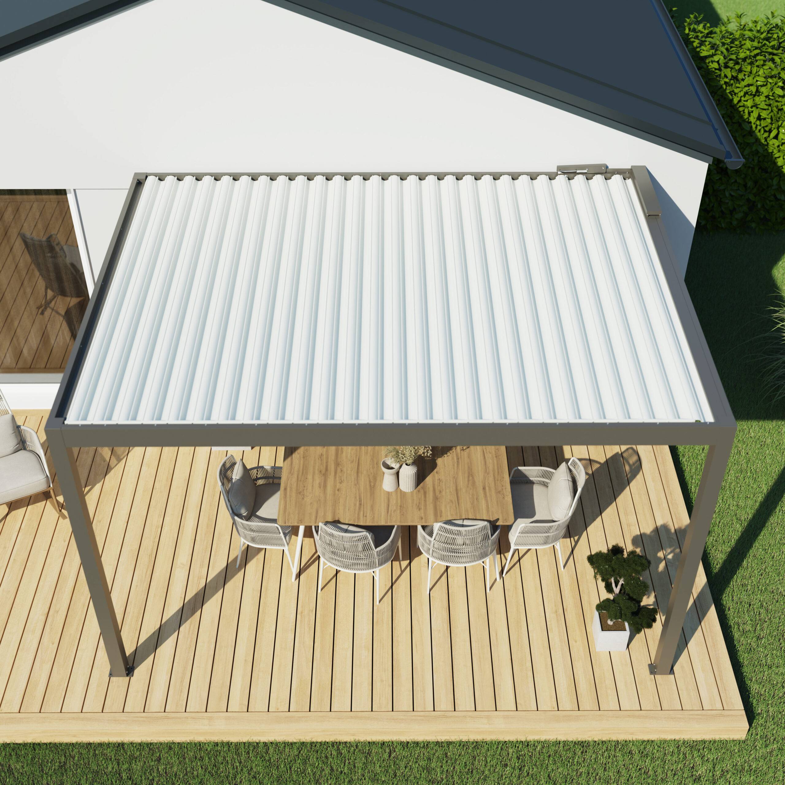 Pergola Bioclimatique Aluminium Adossée Motorisée Éclairée 4x3 Gris SV ORIAL France - Image 6