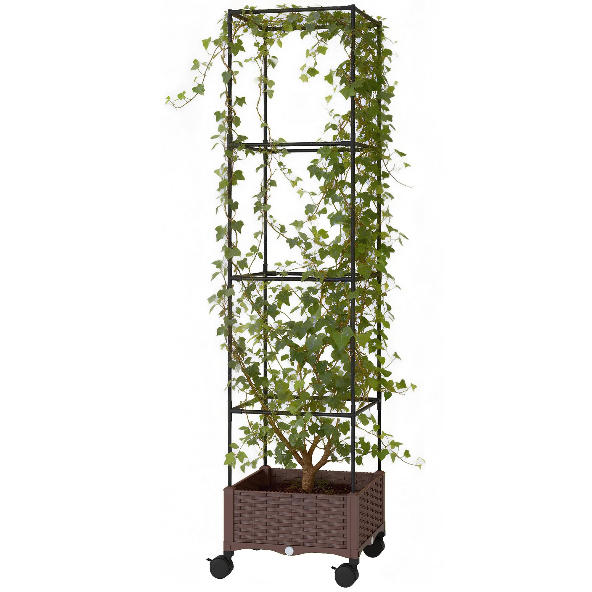 Sans Marque - Jardinière surélevée treillis 20L roues verrouillables arrosage automatique marron - Image 2