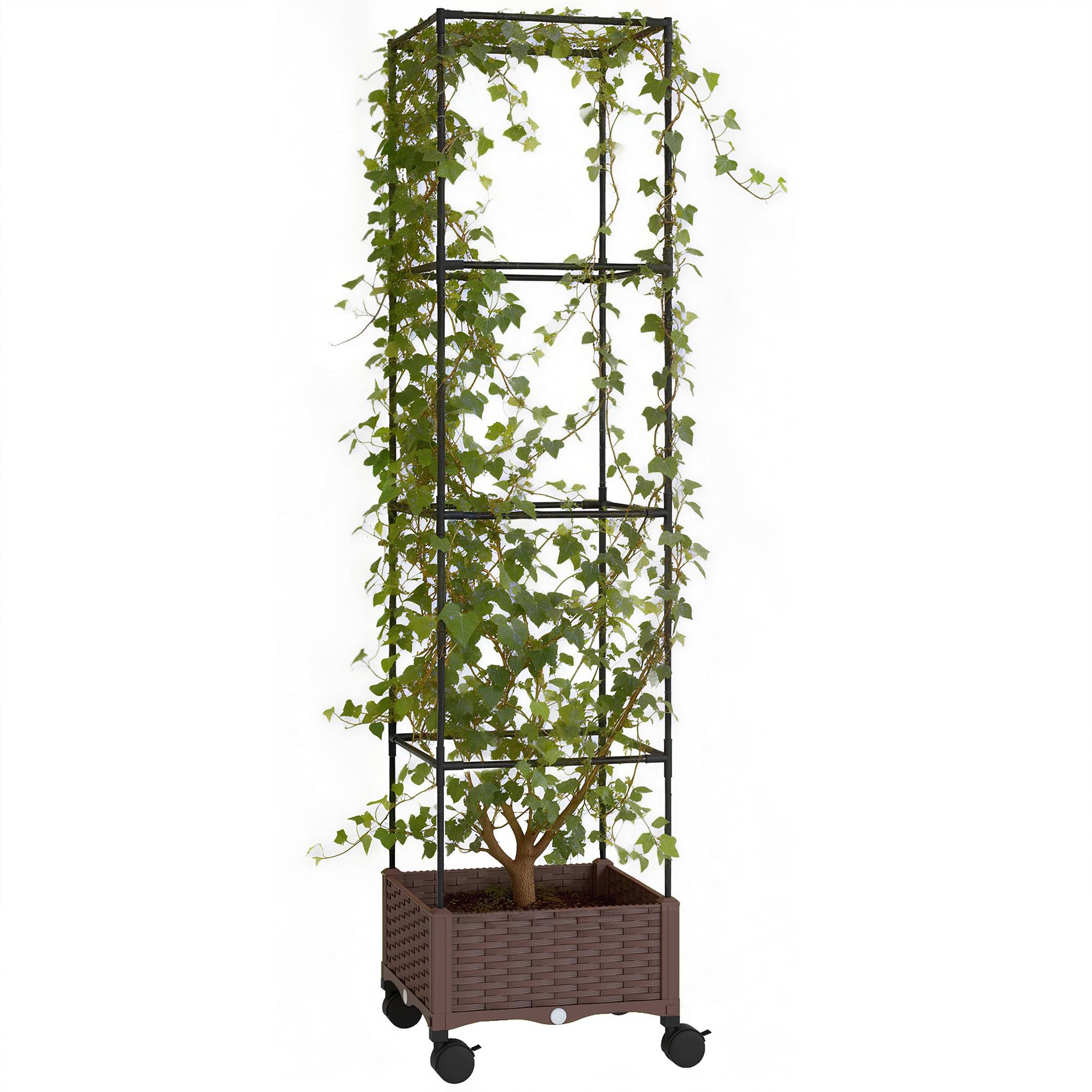 Sans Marque - Jardinière surélevée treillis 20L roues verrouillables arrosage automatique marron - Image 1