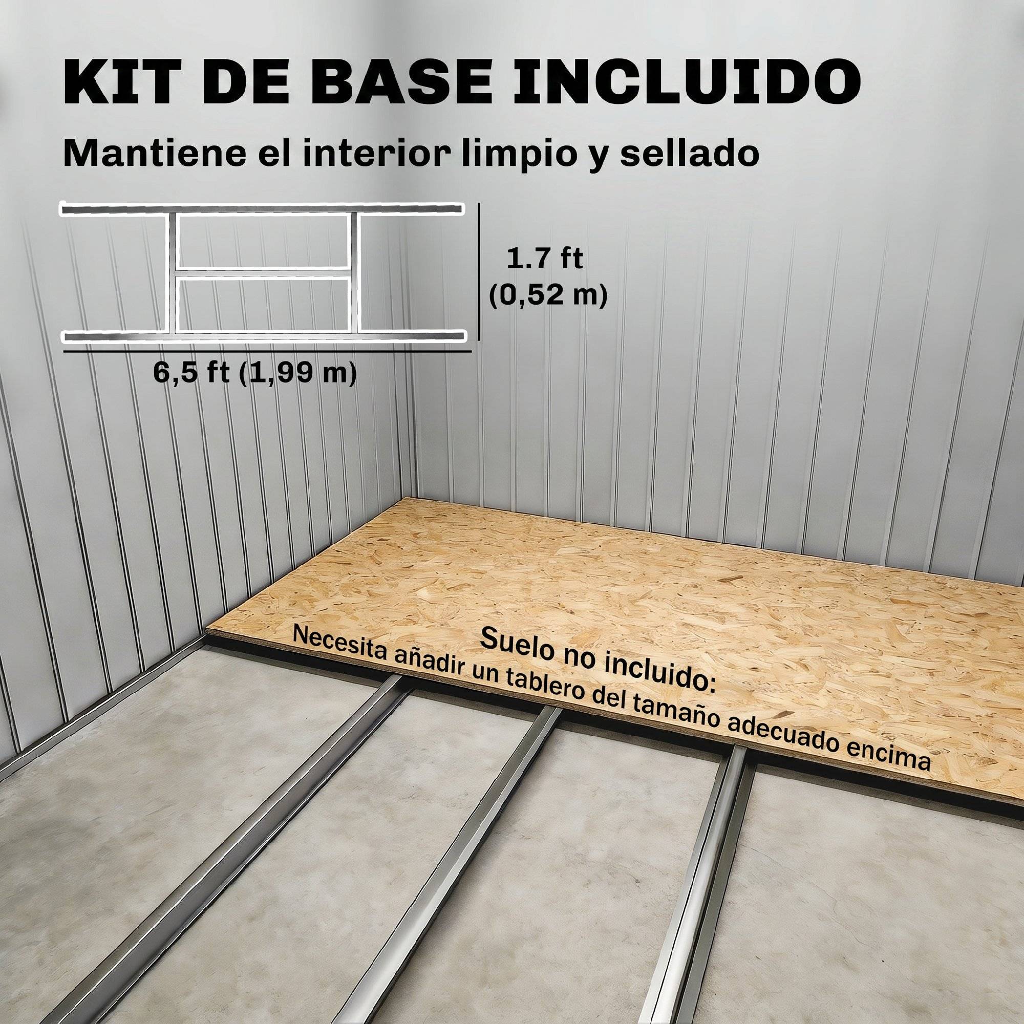 Abri de jardin extérieur 2,42 m² (213 x 130 x 172 cm) avec porte coulissante, toit en pente, base et 2 fenêtres, gris clair - Image 8