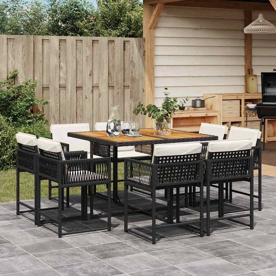 ComfortXL - Table et Chaises de Jardin 8 Personnes Résine Tressée Rangement Compact Table Bois Noir – ComfortXL Outdoor Living - Image 1
