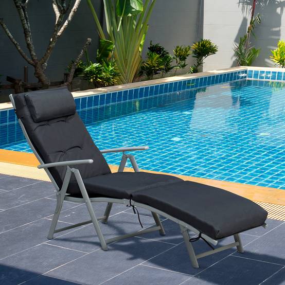 Bain de Soleil Pliable transat inclinable 7 Positions Chaise Longue - 137x63.5x100.5cm Métal Noir fr29 - Image 2
