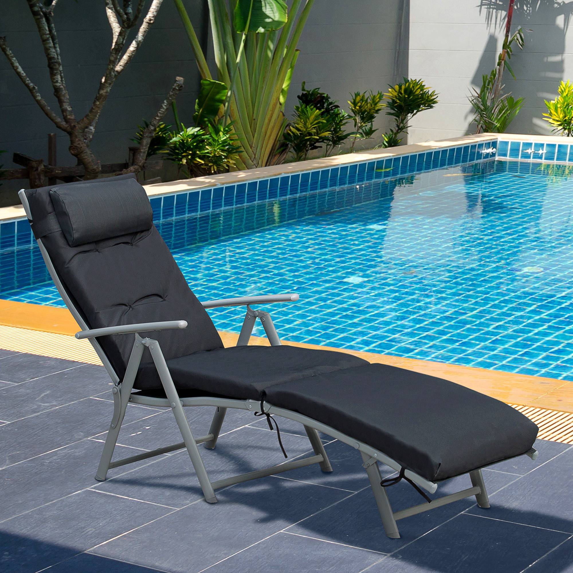 Bain de Soleil Pliable transat inclinable 7 Positions Chaise Longue - 137x63.5x100.5cm Métal Noir fr29 - Image 2