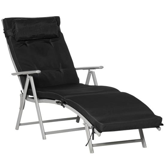Bain de Soleil Pliable transat inclinable 7 Positions Chaise Longue - 137x63.5x100.5cm Métal Noir fr29 - Image 1
