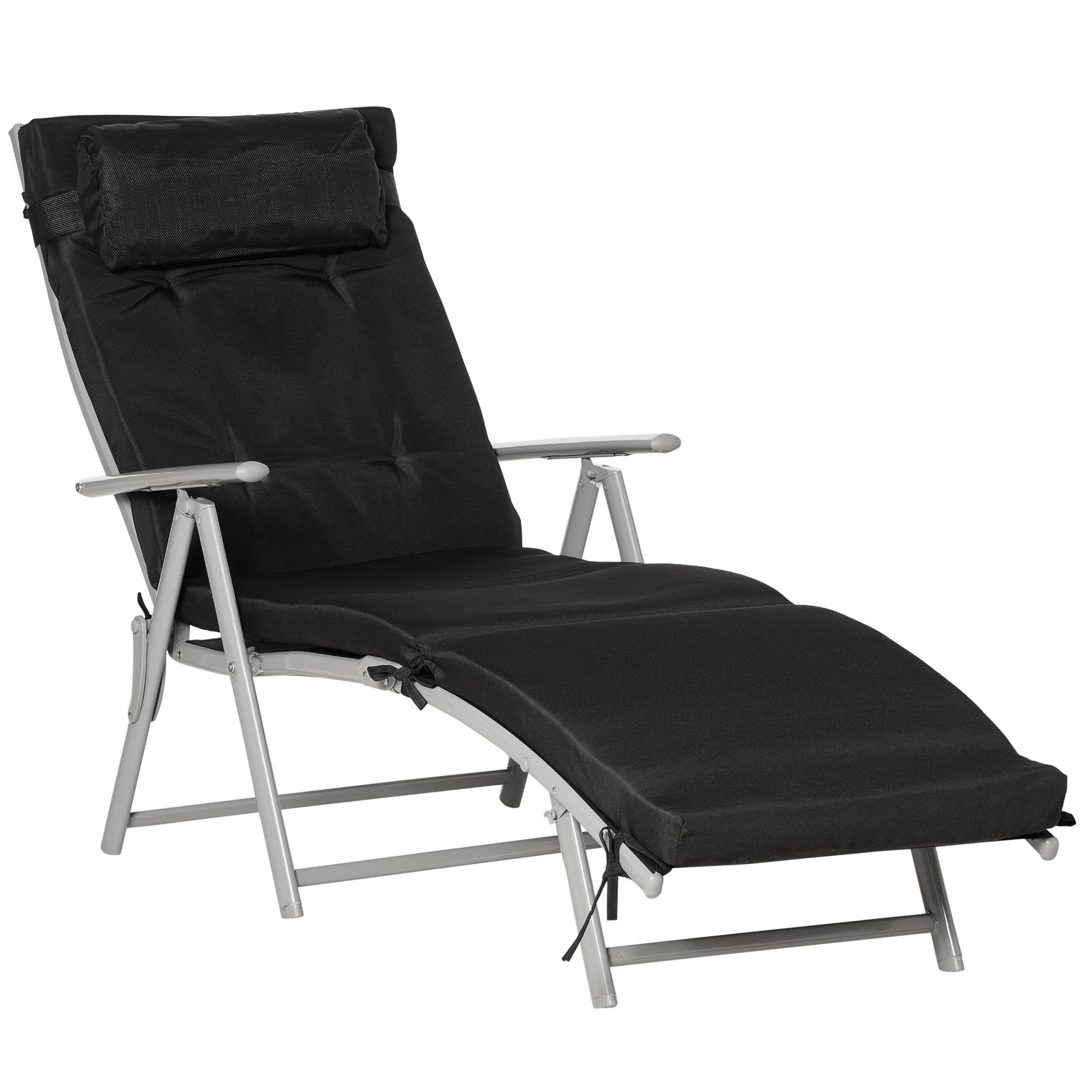 Bain de Soleil Pliable transat inclinable 7 Positions Chaise Longue - 137x63.5x100.5cm Métal Noir fr29 - Image 1