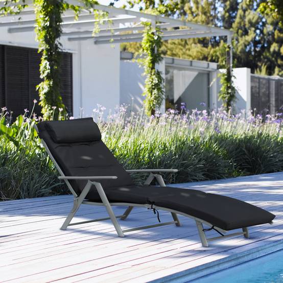 Bain de Soleil Pliable transat inclinable 7 Positions Chaise Longue - 137x63.5x100.5cm Métal Noir fr29 - Image 3