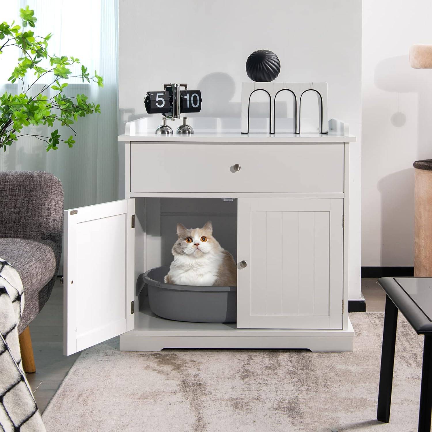 Enceinte de Bac à Litière pour Chat, Meubles de Toilette Cachés - Image 2