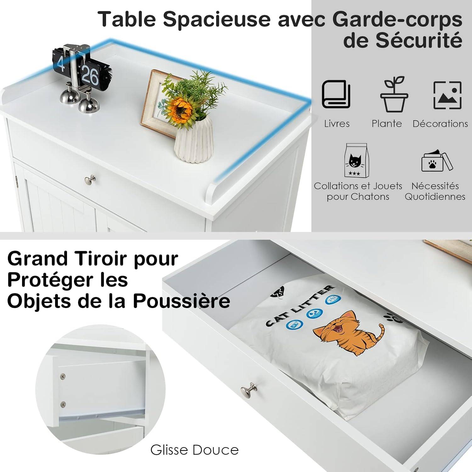 Enceinte de Bac à Litière pour Chat, Meubles de Toilette Cachés - Image 4