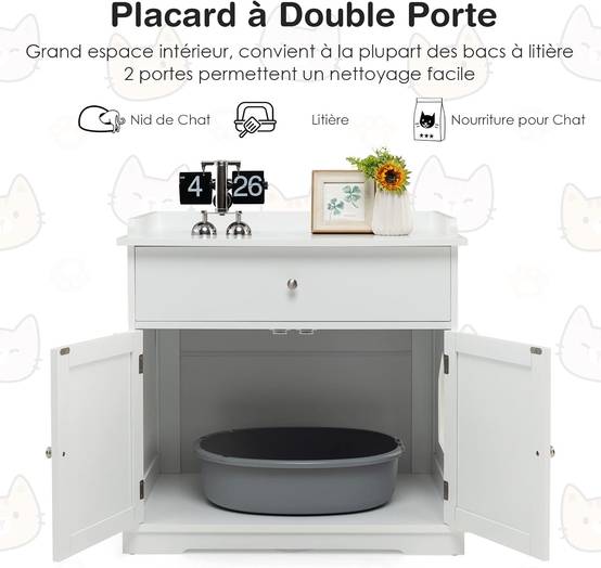 Enceinte de Bac à Litière pour Chat, Meubles de Toilette Cachés - Image 5