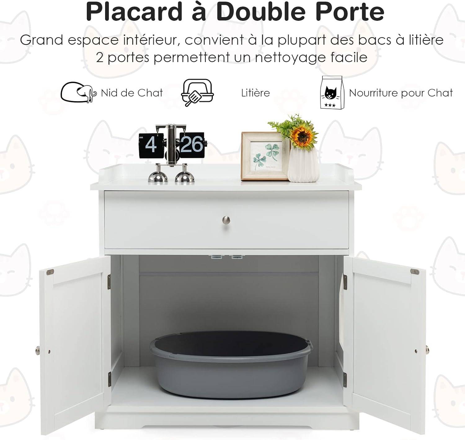Enceinte de Bac à Litière pour Chat, Meubles de Toilette Cachés - Image 5