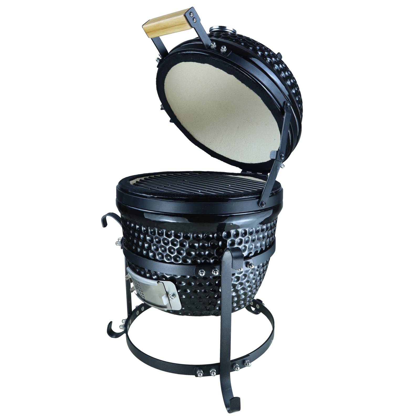 Outsunny - Barbecue à charbon BBQ grill fumoir sur pieds design contemporain olive acier céramique martelé noir - Outsunny - Image 1