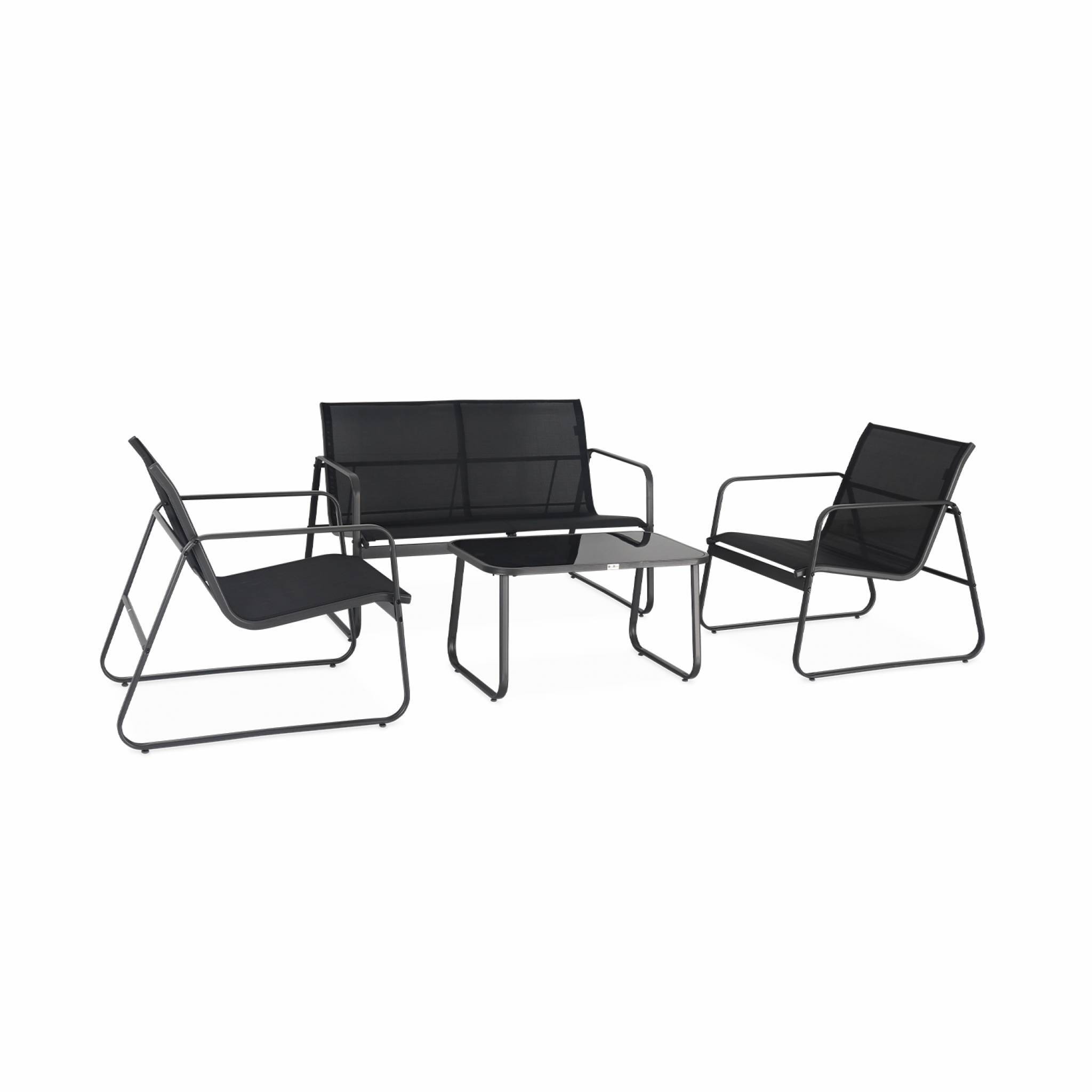 sweeek - Salon de jardin en métal et textilène pour 4 personnes. gris foncé et noir. design | sweeek - Image 2