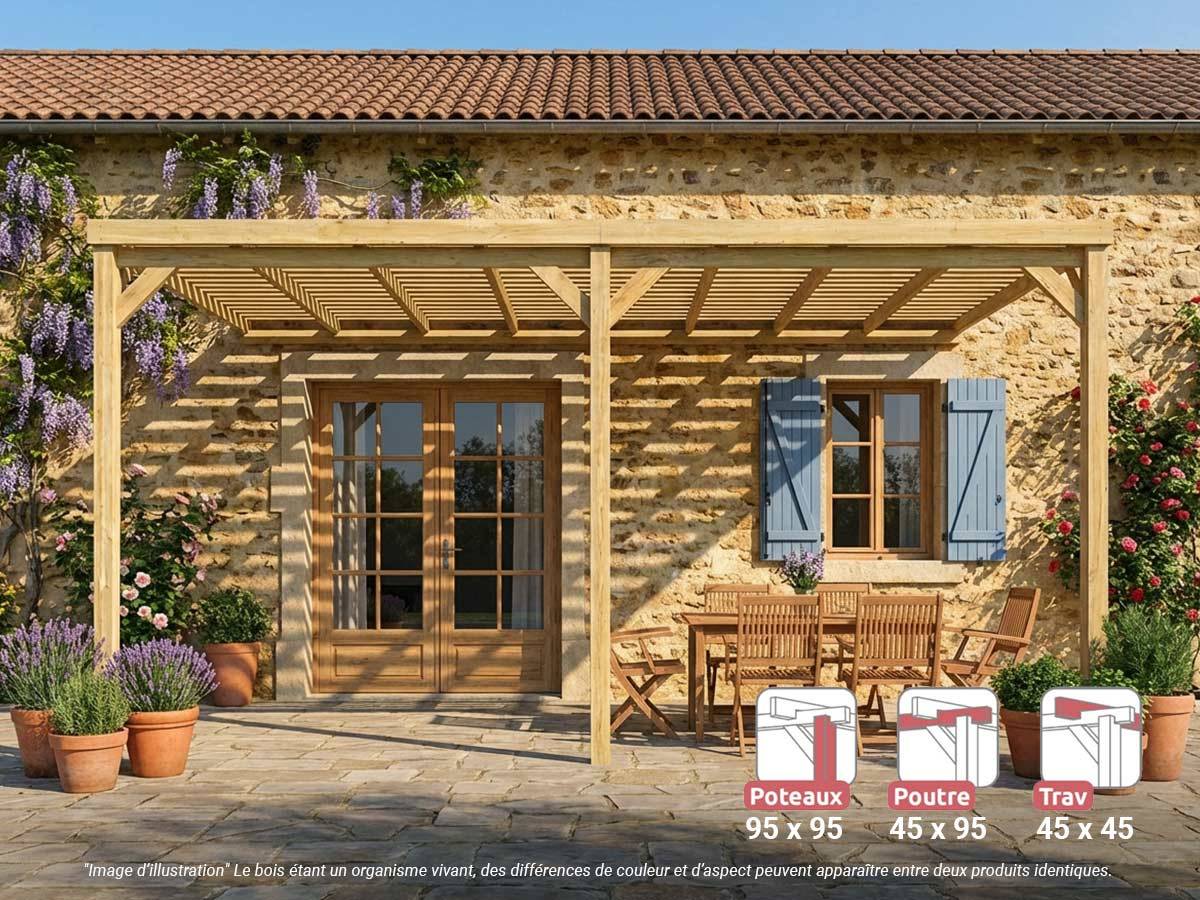 Pergola adossée en bois Montpellier 600 x 420 cm + 3 supports surélevés - Maderland - Image 1