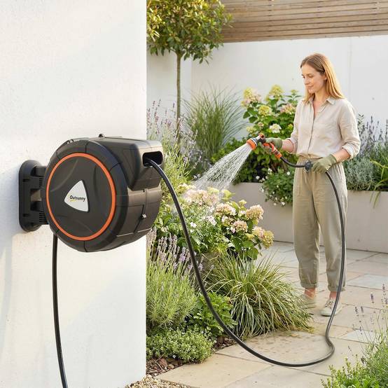 ComfortXL - Enrouleur de tuyau rétractable PP orange 28+2 m grand jardin mural 12 modes - ComfortXL Outdoor Living - Image 3