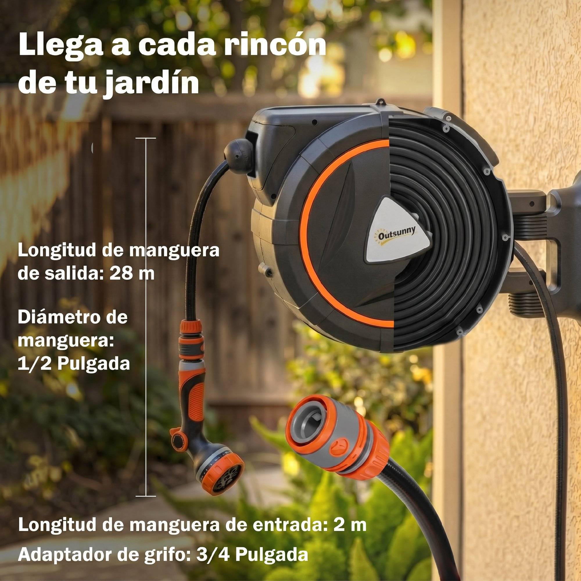ComfortXL - Enrouleur de tuyau rétractable PP orange 28+2 m grand jardin mural 12 modes - ComfortXL Outdoor Living - Image 6