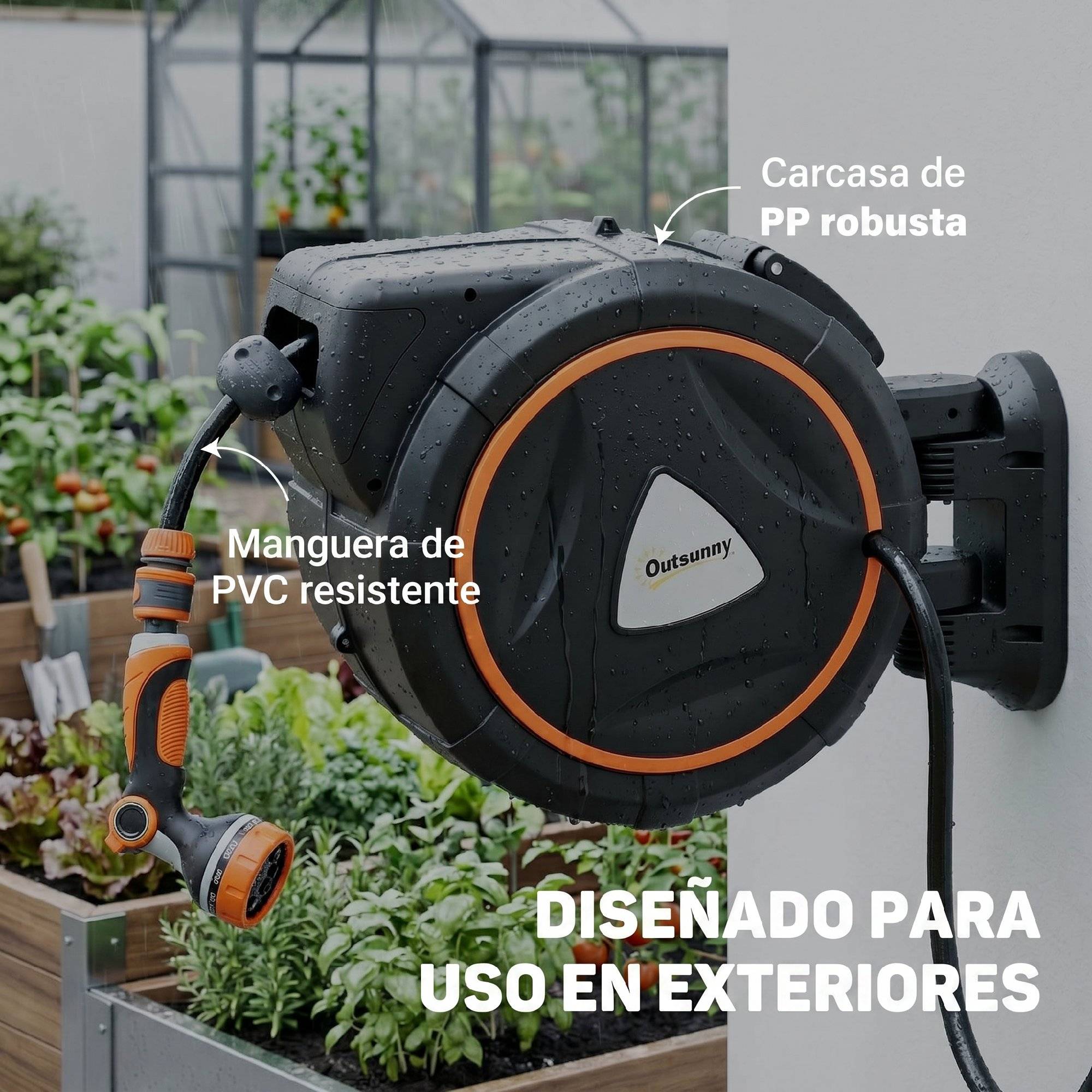 ComfortXL - Enrouleur de tuyau rétractable PP orange 28+2 m grand jardin mural 12 modes - ComfortXL Outdoor Living - Image 10
