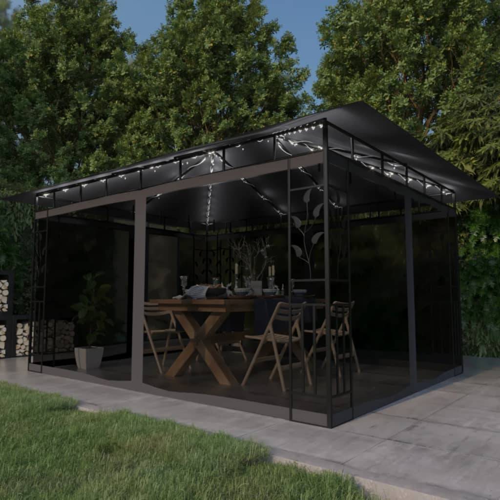 Tonnelle Aluminium Anthracite avec Moustiquaire et LED 4 x 3 x 2.73 m - PANGIVO