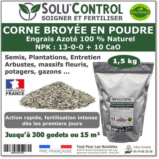 SOLU’CONTROL - 1,5 kg de Corne Broyée en Poudre - Engrais Azoté 100% Naturel - UAB - Image 1