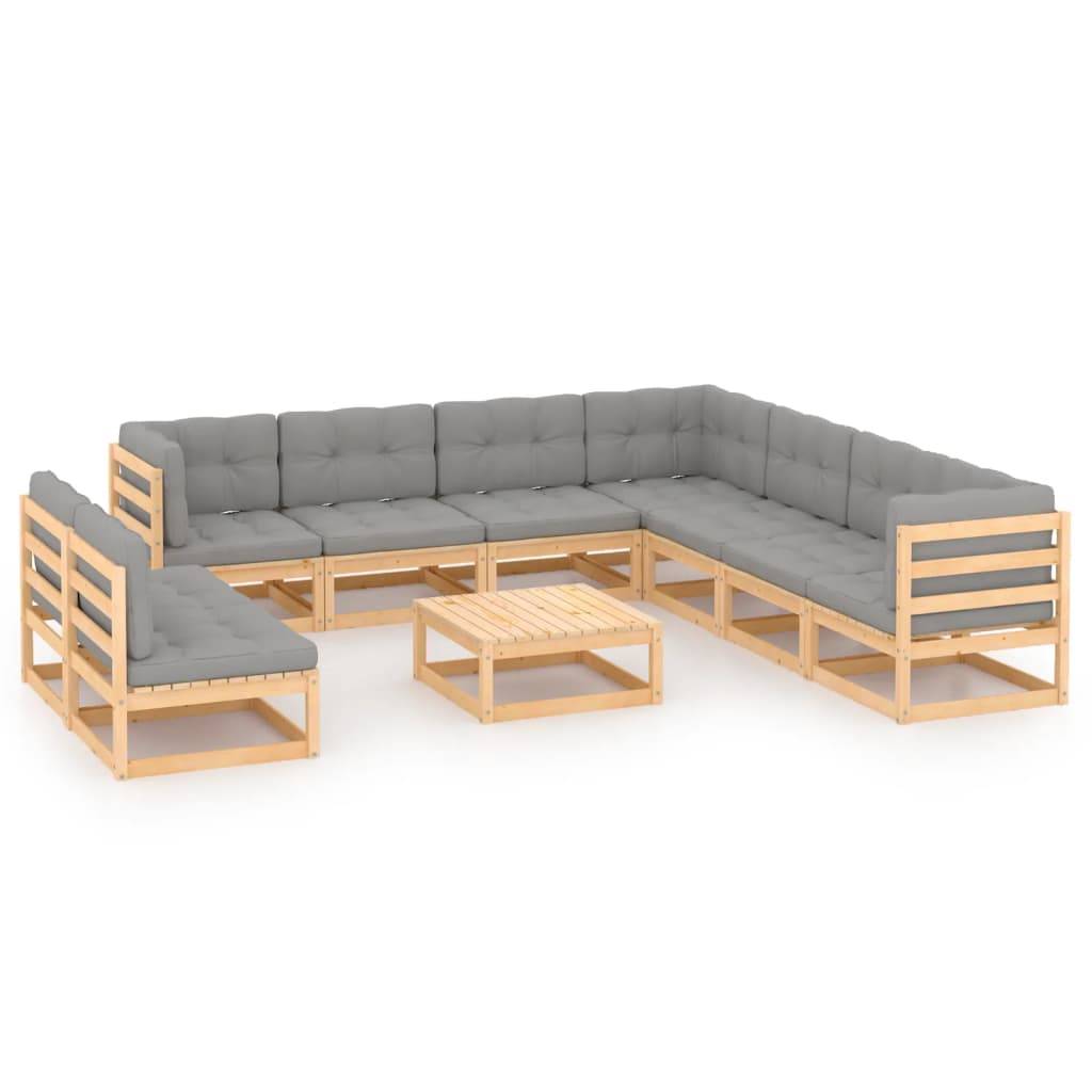 Helloshop26 - Salon de jardin meuble d'extérieur ensemble de mobilier 10 pièces avec coussins bois de pin massif - Image 1
