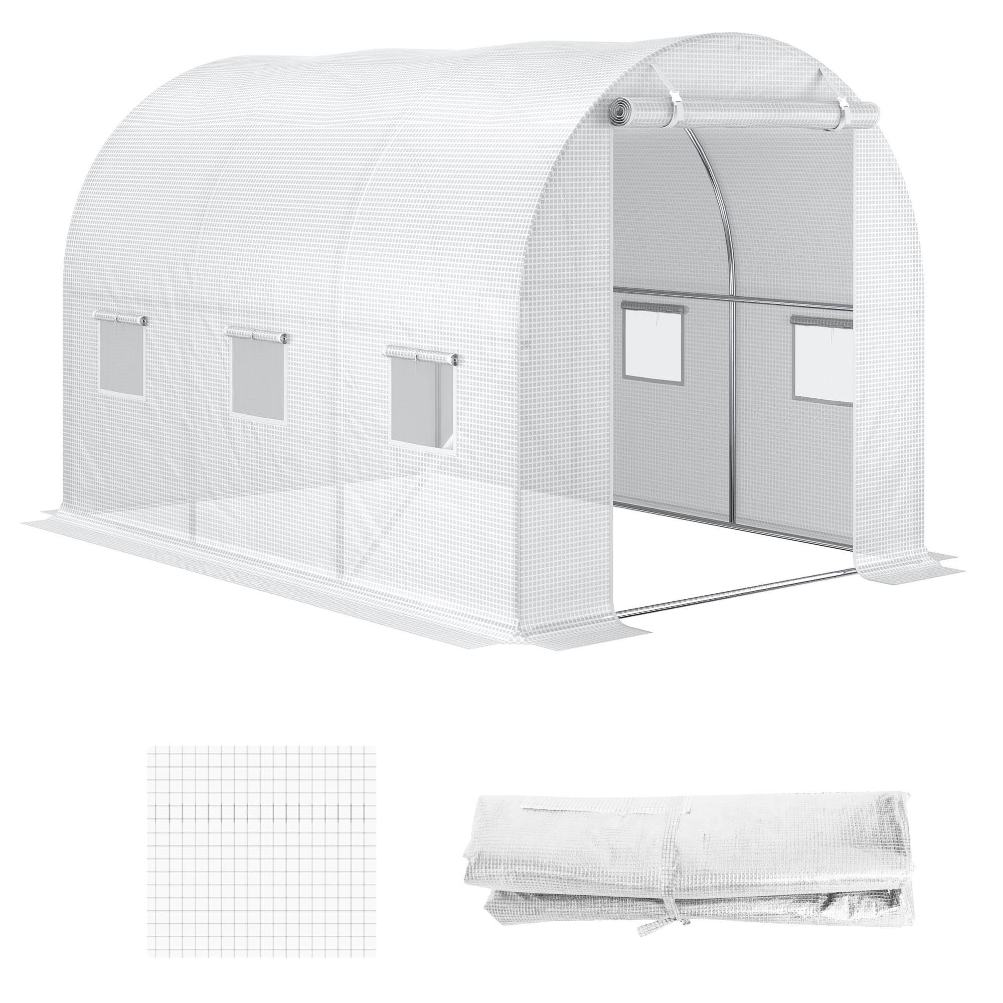 ComfortXL - Bâche de rechange serre tunnel PE 300 x 200 x 200 cm blanc 6 fenêtres porte zippée - ComfortXL Outdoor Living - Image 2