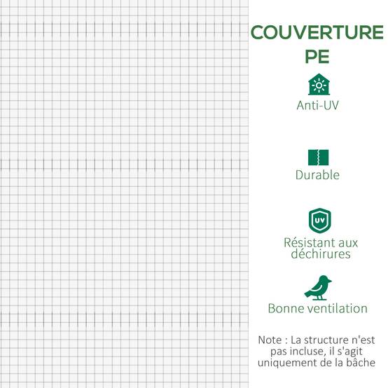 ComfortXL - Bâche de rechange serre tunnel PE 300 x 200 x 200 cm blanc 6 fenêtres porte zippée - ComfortXL Outdoor Living - Image 8