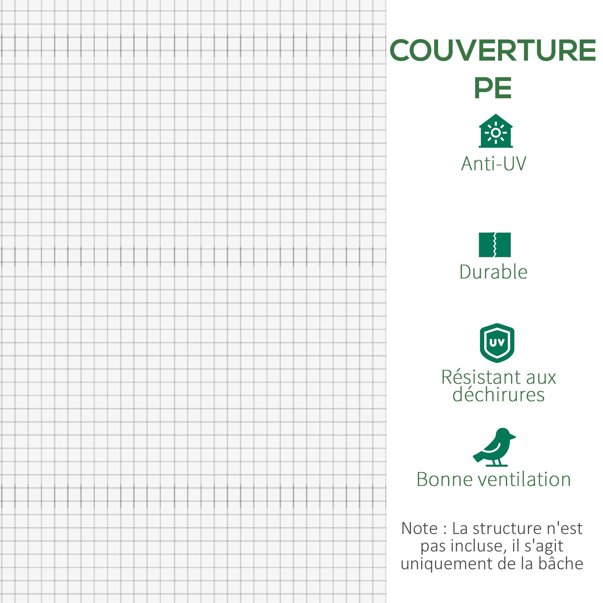 ComfortXL - Bâche de rechange serre tunnel PE 300 x 200 x 200 cm blanc 6 fenêtres porte zippée - ComfortXL Outdoor Living - Image 8